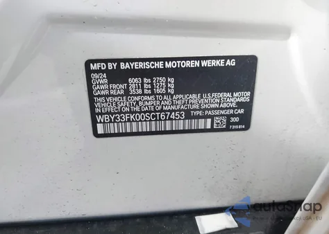 2025 BMW I5 Edrive40 z USA, uszkodzony, nr VIN WBY33FK00SCT67453